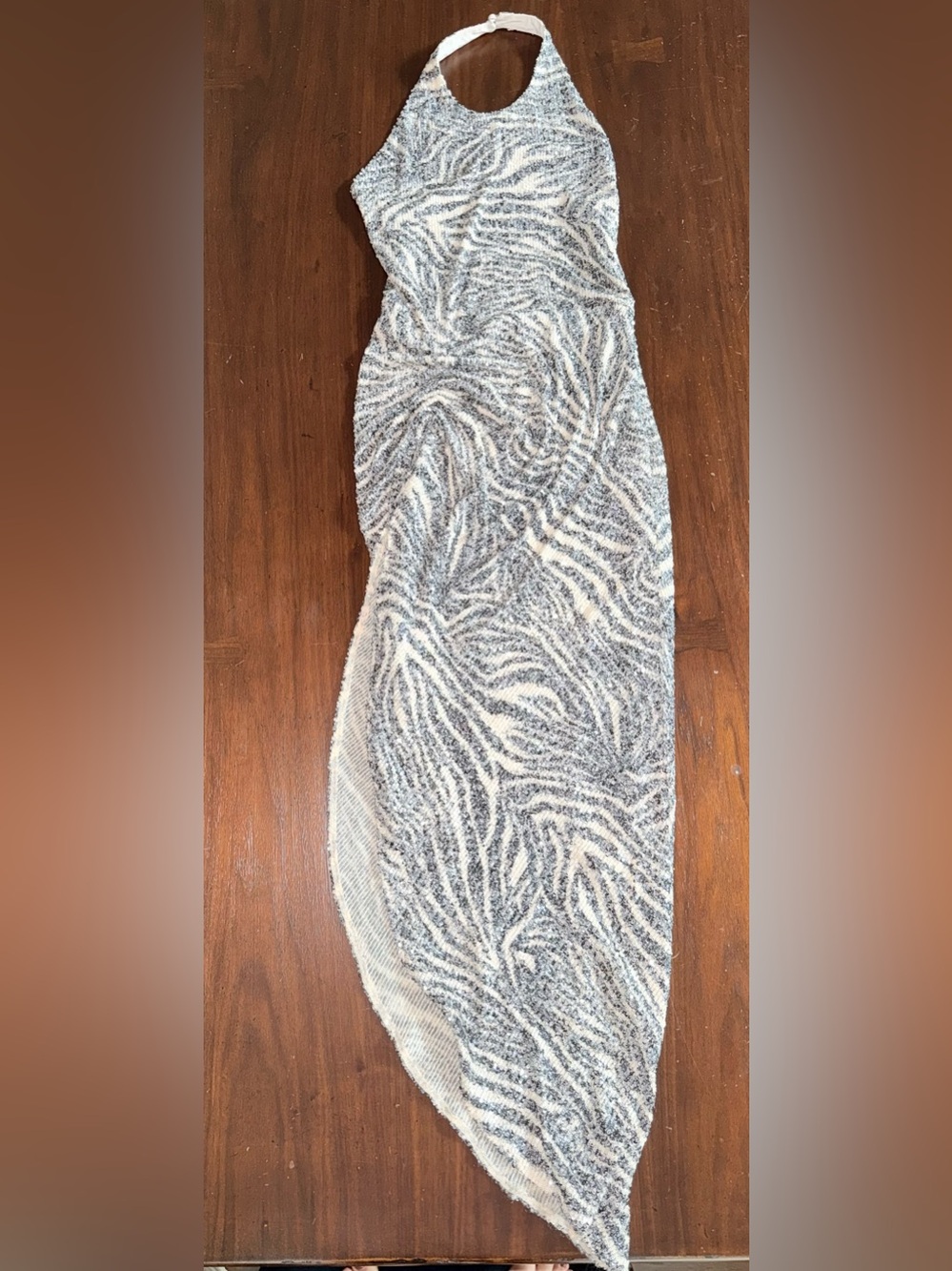 ITMFL Sequin Zebra-Print High-Slit Evening Dress - Silver- Size small